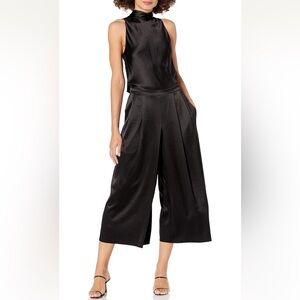 Vince womens Turtleneck Tie Jumpsuit Elegant Black Satin Jumpsuit